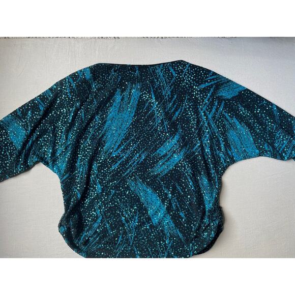 Vintage NUIT I Magnin Women’s Shirt Blouse Blue Sparkle Glitter Made In USA 80’s - Picture 5 of 8